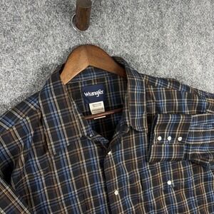 Wrangler XXL Plaid Shirt Mens Long Sleeve Button Up Casual Brown Blue